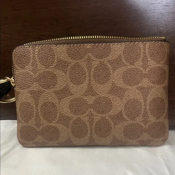 Coach Tan and Black Signature Wristlet - Picture 3 of 3